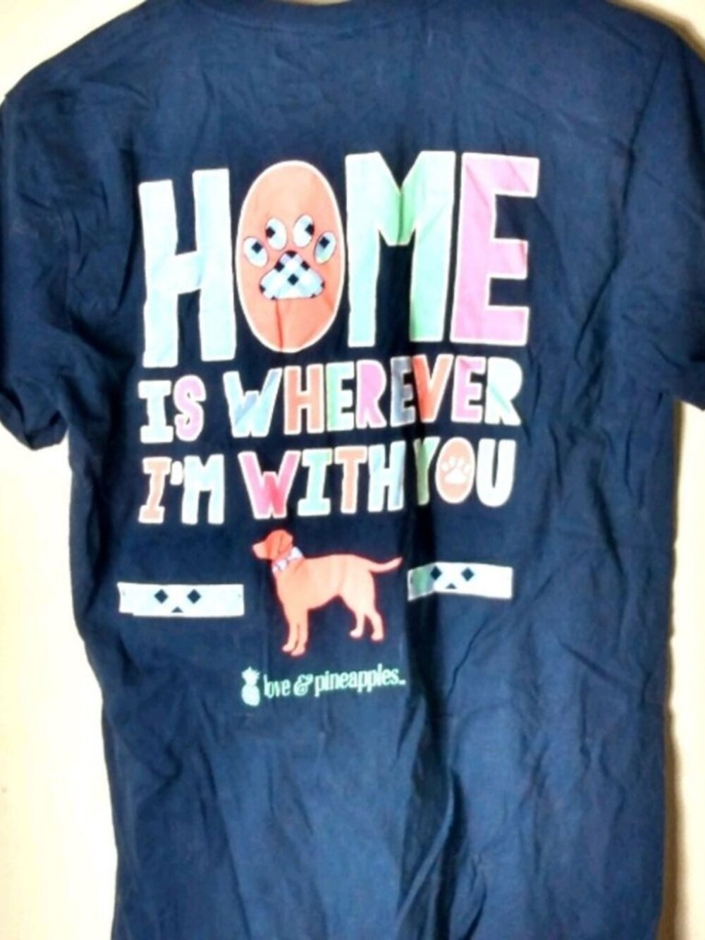Love & Pineapples M Navy Home Dog Top